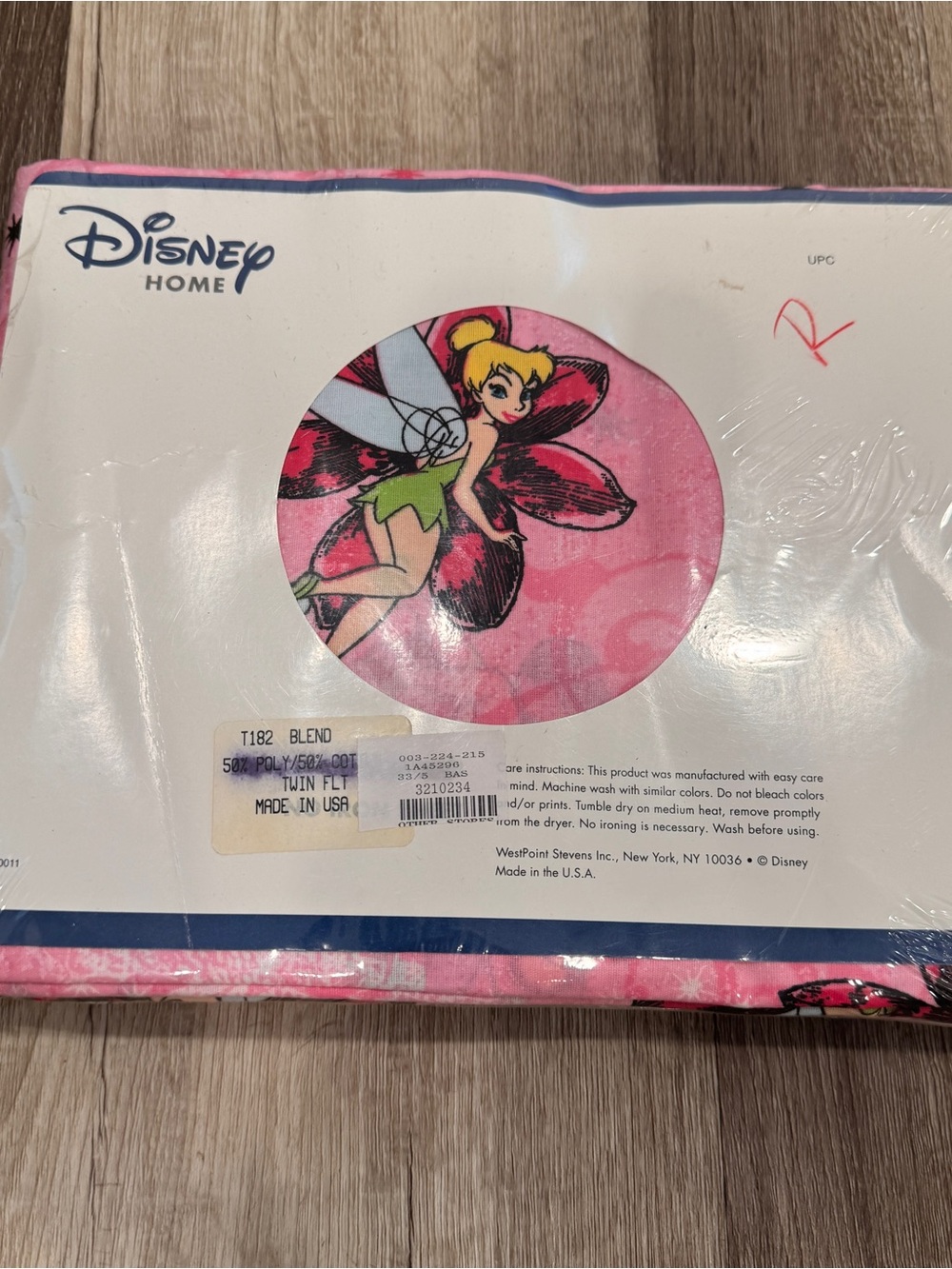 NIP Disney Home Pink Tinker Bell Twin Flat Sheet Cotton Blend USA Made